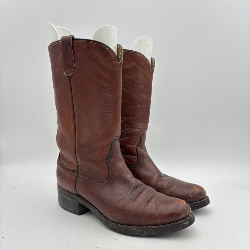 Vintage Acme 9096 Roper Boots Men's 9D Brown Leather Cowboy Western Workwear